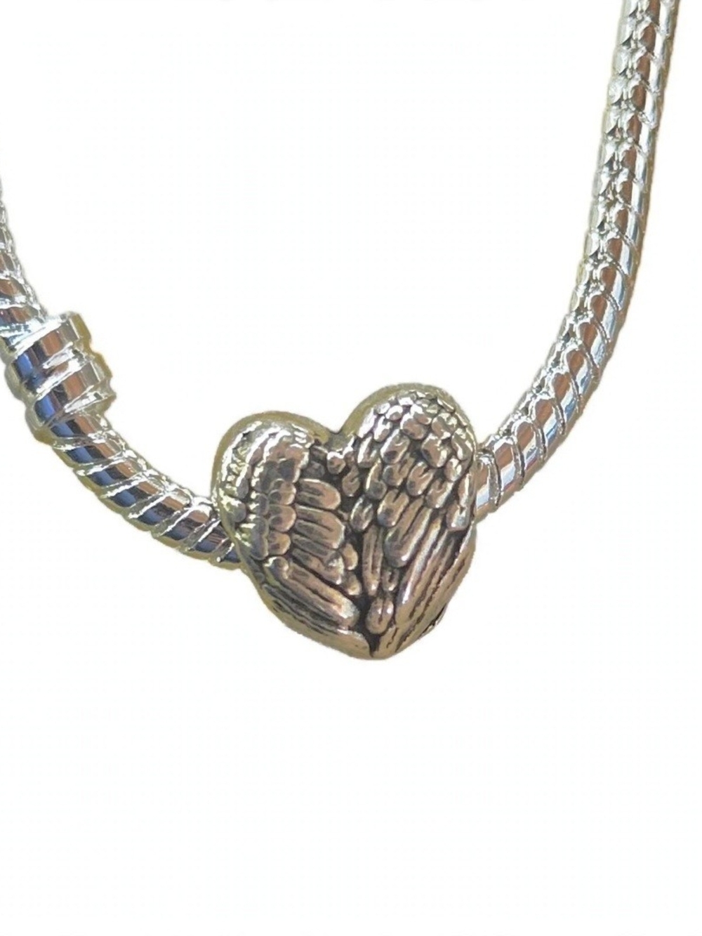 Winged Heart Silver Charm Necklace Bead